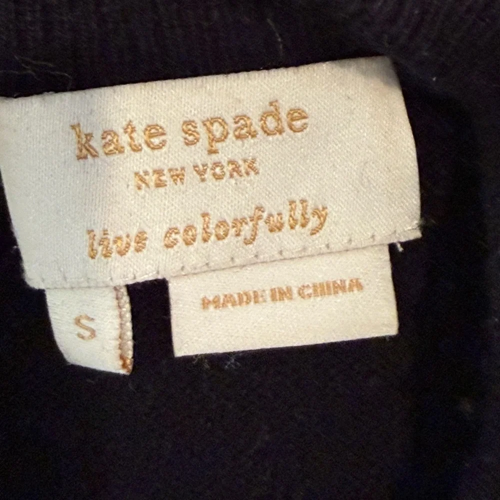 Kate Spade Black‎ Crew Neck Wool Blend Sweater Size Small Bow Cuff Detail Zipper